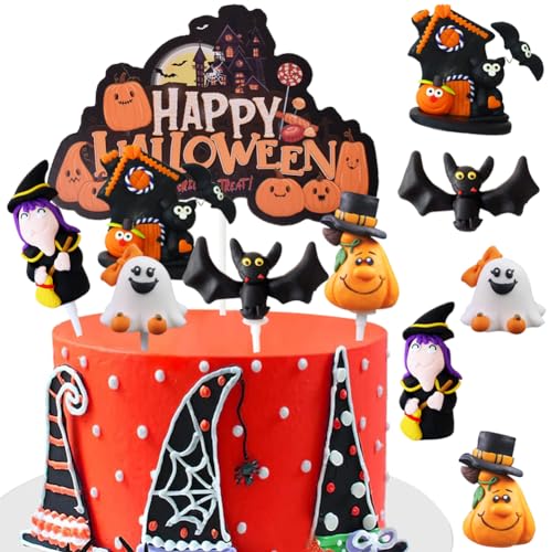 HGSHUO Tortendeko Halloween Kuchen Deko Kürbis Torte Deko Happy Halloween Cake Topper Fledermaus Ghost Kuchendeko Muffin Kuchen Topper Halloween Decoration A von HGSHUO