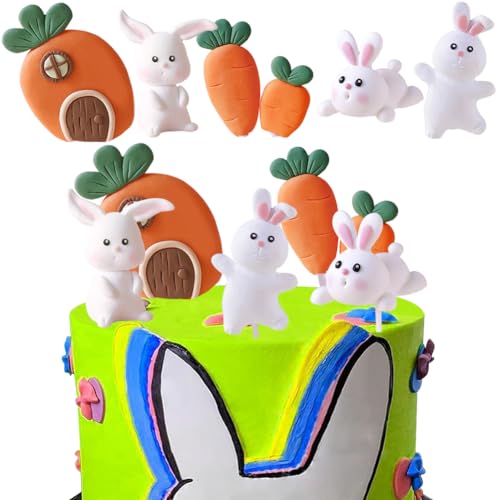 HGSHUO Tortendeko Hase Kuchen Deko Geburtstag Cake Topper Ostern Torte Deko Karotte Cupcake Topper Kindergeburtstag Kuchendeko Osterdeko Geburtstagsdeko Party von HGSHUO