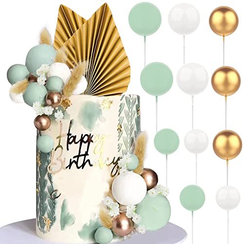 HGSHUO Tortendeko Kugeln Kuchen Deko Hochzeit Torte Deko Geburtstag Cake Topper Boho Palmblätter Kuchendekoration Blumen Kuchendeko Grüne Kugel Kuchen Topper von HGSHUO