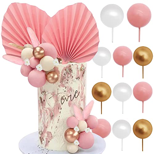 HGSHUO Tortendeko Kugeln Kuchen Deko Hochzeit Torte Deko Geburtstag Cake Topper Boho Palmblätter Kuchendekoration Blumen Kuchendeko Rosa Kugel Kuchen Topper von HGSHUO