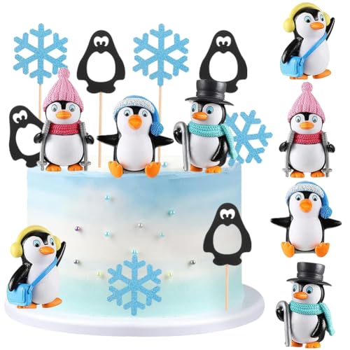 HGSHUO Tortendeko Pinguin Kuchen Deko Weihnachten Cake Topper Schneeflocke Cupcake Topper Pinguin Figuren Torte Deko Hochzeit Christmas Kuchendeko Geburtstagsdeko von HGSHUO