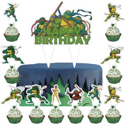 HGSHUO Tortendeko Turtle Kuchen Deko Geburtstag Torte Deko Tiere Cake Topper Happy Birthday Cupcake Topper Kuchendeko Turtle Muffin Geburtstagsdeko von HGSHUO