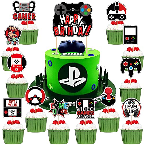 HGSHUO Tortendeko Videospiel Kuchen Deko Geburtstag Cake Topper Gaming Kindergeburtstag Torte Deko Happy Birthday Cupcake Topper Geburtstagsdeko Kuchendeko von HGSHUO