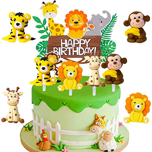 HGSHUO Waldtiere Tortendeko Geburtstag Kuchen Deko Tiere Cake Topper Happy Birthday Cupcake Topper Kindergeburtstag Torte Deko Dschungel Party Kuchendeko Geburtstagsdeko 5 Stück von HGSHUO