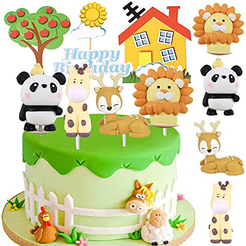 HGSHUO Waldtiere Tortendeko Geburtstag Kuchen Deko Tiere Cake Topper Happy Birthday Cupcake Topper Kindergeburtstag Torte Deko Dschungel Party Kuchendeko Geburtstagsdeko Deer 9 Stück von HGSHUO