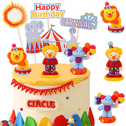 HGSHUO Zirkus Tortendeko Geburtstag Kuchen Deko Tiere Cake Topper Happy Birthday Cupcake Topper Kindergeburtstag Torte Deko Karneval Party Kuchendeko Geburtstagsdeko Clown von HGSHUO