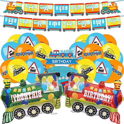 HGSHUO Zug Geburtstag Deko Folienballon Auto Luftballon Tortendeko Cars Kindergeburtstag Ballon Girlande Happy Birthday Banner Zug Geburtstagsdeko von HGSHUO