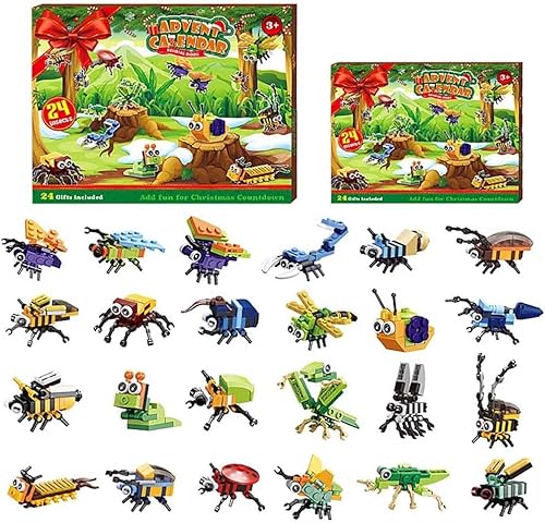 HGVSD Insekten Bausteine für Adventskalender 2024, 24 Stück Bausteine Bausatz Klemmbausteine Konstruktionsspielzeug Set (#2) von HGVSD