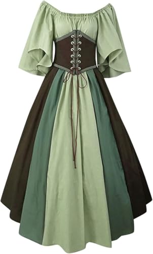 HGVSD Mittelalter Kleidung Damen, Retro Cosplay Kostüm Damen, Mittelalter Kleid für Erwachsene Kinder (Farbe 1 - L) von HGVSD