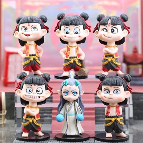 HGWJPZ Set mit 6 Nezha-Animefiguren Ne Zha-Animefigur Spielzeugdekorationen PVC Spielzeugset Kunst-Schreibtischdekor für Anime-Fans als Geschenk zur Geburtstagsausstellungssammlung von HGWJPZ