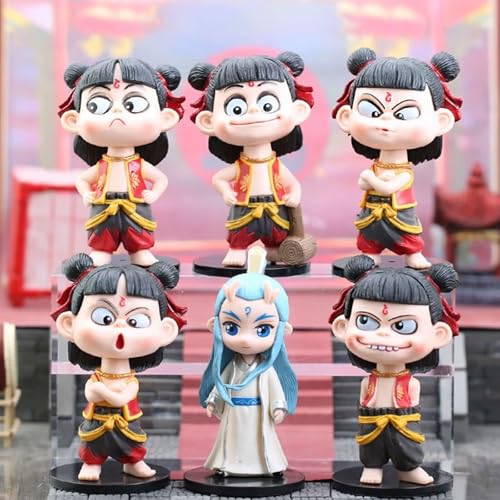 HGWJPZ Set mit 6 Nezha-Animefiguren Ne Zha-Animefigur Spielzeugdekorationen PVC Spielzeugset Kunst-Schreibtischdekor für Anime-Fans als Geschenk zur Geburtstagsausstellungssammlung von HGWJPZ