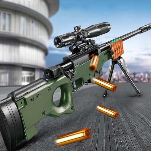 Scharfschützengewehr AWM Manueller Auswurf Soft Bullet Spielzeugpistole Langstreckenschießen mit Verstellbarer Lupe Sniper Rifle für Kinder ab 6 Jahren Outdoor-Spielzeug Geschenk von HGWJPZ