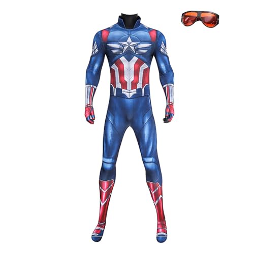 HGWOPGASD Herren Kapitän Cosplay Kostüm Kapitän Jumpsuit Bodysuit Kostüm 3D Stil Cosplay Anzug （Brille enthalten, Maske nicht enthalten） A02 von HGWOPGASD