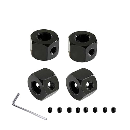 HGtAeW 4 Stück 5 mm bis 12 mm Metall-Kombi-Nabensechskant, kompatibel mit D12 C14 C24 B14 B16 MN D 9 0 D91 RC-Auto, 4 Stück 5 mm bis 1(Black) von HGtAeW