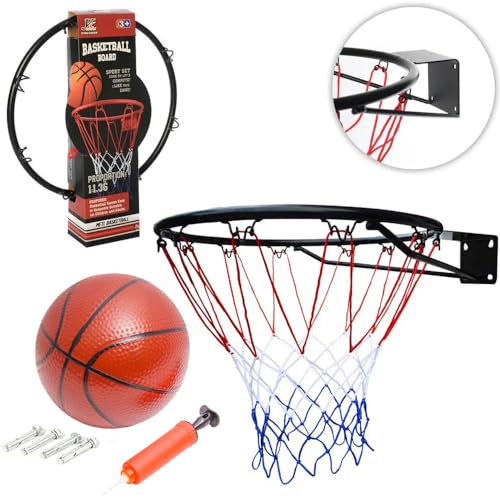 HH POLAND Basketballkorb Ø36cm Basketball Set für Kinder mit Ball, Pumpe, Netz und Befestigungsschrauben für Indoor & Outdoor Sport Spielzeug (Schwarz) von HH POLAND