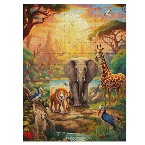 Afrikanisches Tier Puzzle 500 Teile, Holzpuzzle Für Erwachsene Kinder, Impossible Puzzles, Geschicklichkeitsspiel Für Die Ganze Familie 55×41cm von HHCXX