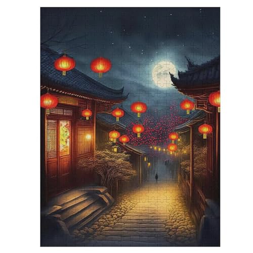 Chinesische Laterne Holzpuzzle Für Erwachsene Teenager Stress Abbauen Familien-Puzzlespiel Poster 500-teiliges Puzzle Kinder Lernspiel 55×41cm von HHCXX