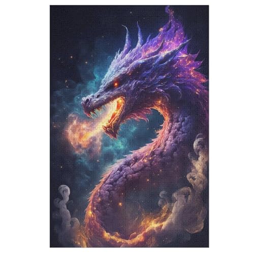 Drache Holzpuzzle 1000 Teile, Knobelspiele Für Erwachsene, Teenager, Puzzles Unmögliche - Kinder Puzzle Zimmer Deko 78×53cm von HHCXX