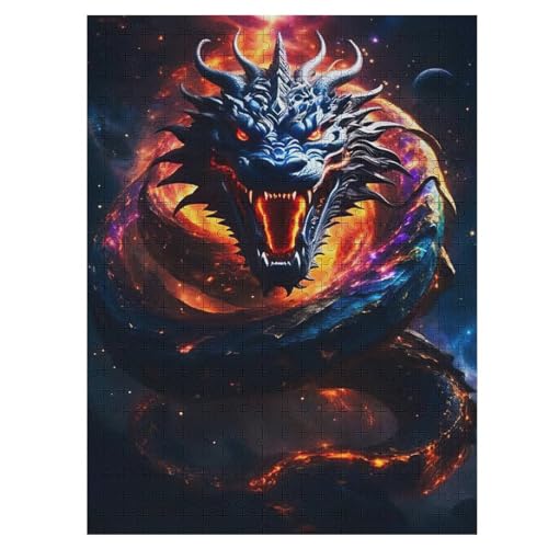 Drache Puzzle Für Erwachsene 500 Teile Premium Recyceltes Brett Zum Lernen, Lernspielzeug, Familienspiele Kinder Holzpuzzle 55×41cm von HHCXX