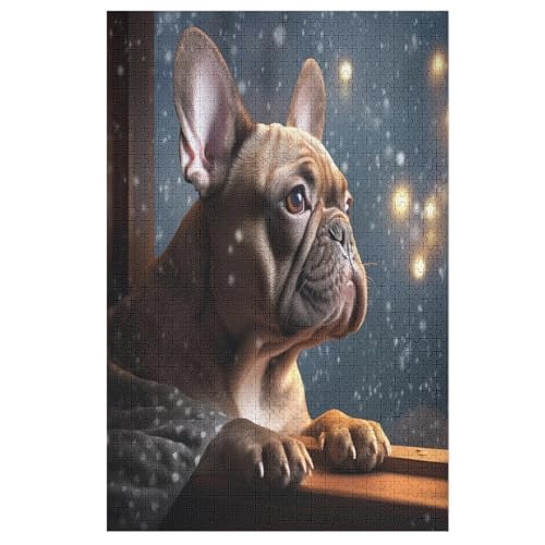 Französische Bulldogge Holzpuzzle 1000 Teile, Knobelspiele Für Erwachsene, Teenager, Puzzles Unmögliche - Kinder Puzzle Zimmer Deko 78×53cm von HHCXX