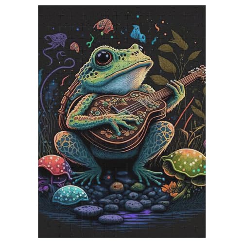 Frosch Playing Guitar 300 Teile Puzzles Für Erwachsene, Impossible Puzzle, Geschicklichkeitsspiel Für Die Ganze Familie, Kinder Holzpuzzle 42×30cm von HHCXX