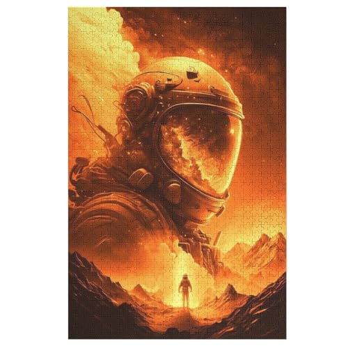 Golden Astronaut Holzpuzzle Erwachsene - 1000 Teiliges Jigsaw Knobelspiel - Puzzle Für Erwachsene & Kinder - Outdoor & Reisespielzeug 78×53cm von HHCXX