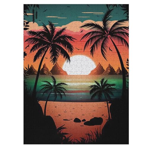 Holzpuzzle 500 Teile, Retro Strand Sonnenuntergang Puzzles Erwachsene Und Kinder, 55×41cm von HHCXX