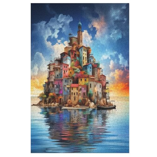 Holzpuzzles 1000 Teile Italienische Landschaft -Puzzle Für Jungen Und Mädchen, Schwierigkeitsgrad, Lernspiele, Familienspielzeug 78×53cm von HHCXX