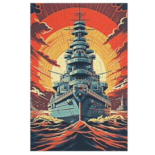 Holzpuzzles 1000 Teile Vintage Kriegsschiffe -Puzzle Für Jungen Und Mädchen, Schwierigkeitsgrad, Lernspiele, Familienspielzeug 78×53cm von HHCXX