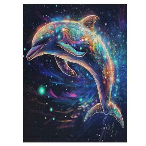 Holzpuzzles 500 Teile Delfin -Puzzle Für Jungen Und Mädchen, Schwierigkeitsgrad, Lernspiele, Familienspielzeug 55×41cm von HHCXX