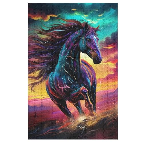 Horse Holzpuzzle Für Erwachsene Teenager Stress Abbauen Familien-Puzzlespiel Poster 1000-teiliges Puzzle Kinder Lernspiel 78×53cm von HHCXX