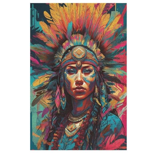 Indianerin Puzzles 1000 Teile Für Jugendliche Kreatives Holzpuzzlespielzeug Familienspiel Schwierigkeitsgrad Herausforderungspuzzles 78×53cm von HHCXX