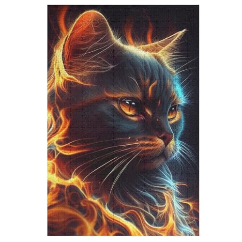 Katze Fire Pet Animals 1000 Teile Puzzles Für Erwachsene, Impossible Puzzle, Geschicklichkeitsspiel Für Die Ganze Familie, Kinder Holzpuzzle 78×53cm von HHCXX