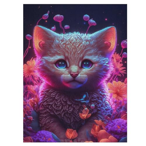 Katze Puzzle 500 Teile, Holzpuzzle Herausforderndes Geschicklichkeitsspiel Für Die Ganze Familie, Kinder Erwachsenenpuzzle Ab 12 Jahren 55×41cm von HHCXX