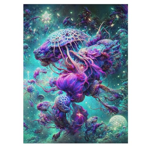 Leuchtender Oktopus Holzpuzzle 500 Teile, Knobelspiele Für Erwachsene, Teenager, Puzzles Unmögliche - Kinder Puzzle Zimmer Deko 55×41cm von HHCXX