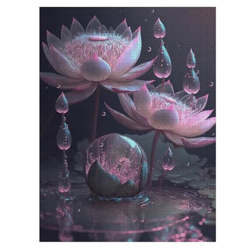 Lotus Flower Holzpuzzle Für Erwachsene Teenager Stress Abbauen Familien-Puzzlespiel Poster 500-teiliges Puzzle Kinder Lernspiel 55×41cm von HHCXX