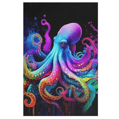 Oktopus Holzpuzzle Für Erwachsene Teenager Stress Abbauen Familien-Puzzlespiel Poster 1000-teiliges Puzzle Kinder Lernspiel 78×53cm von HHCXX