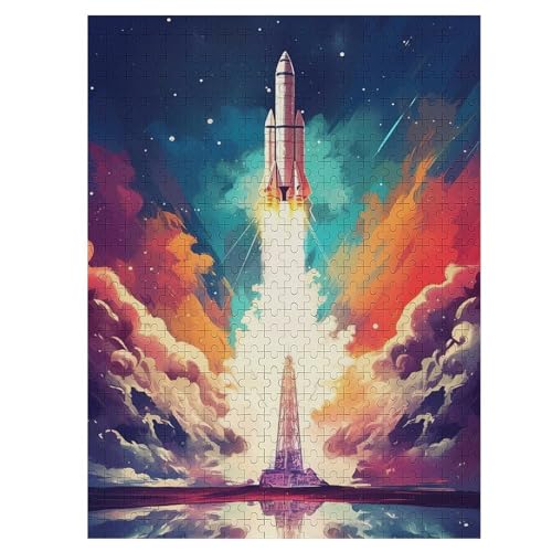 Rakete Puzzle Für Erwachsene 500 Teile Premium Recyceltes Brett Zum Lernen, Lernspielzeug, Familienspiele Kinder Holzpuzzle 55×41cm von HHCXX