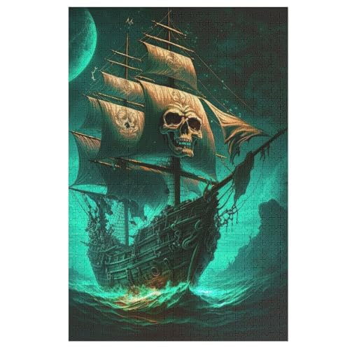 Skull Piratenschiff Puzzles Für Erwachsene, 1000-teiliges Holzpuzzle, Geeignet Für Kinder Ab 12 Jahren, Die Pädagogische Puzzle Lernen 78×53cm von HHCXX