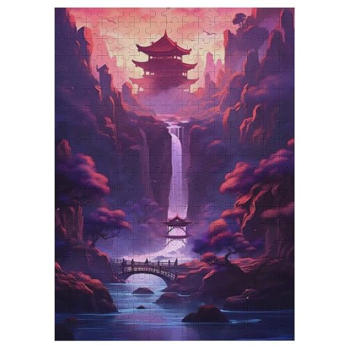 Sonnenuntergang Neon Wasserfall 300 Teile Puzzles Für Erwachsene, Impossible Puzzle, Geschicklichkeitsspiel, Kinder Holzpuzzle 42×30cm von HHCXX