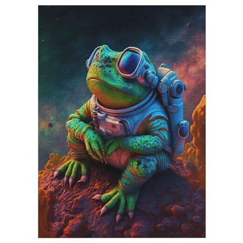 Space Astronaut Frosch 300 Teile Puzzle Für Erwachsene, Herausforderung Puzzles - Verringerter Druck Schwieriges Holzpuzzle Für Kinder 12+ 42×30cm von HHCXX