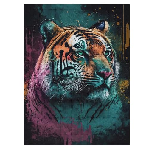 Tiger -Puzzle, 500 Teile,Holzpuzzle Für Erwachsene Kinder, Lustiges Spielzeug, Denkspiel, Bildungsspiel, 55×41cm von HHCXX