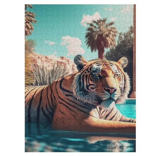 Tiger Puzzle 500 Teile, Holzpuzzle Herausforderndes Geschicklichkeitsspiel Für Die Ganze Familie, Kinder Erwachsenenpuzzle Ab 12 Jahren 55×41cm von HHCXX