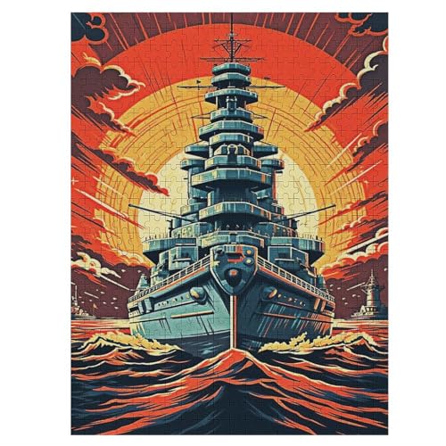 Vintage Kriegsschiffe Puzzle 500 Teile, Holzpuzzle Herausforderndes Geschicklichkeitsspiel, Kinder Erwachsenenpuzzle Ab 12 Jahren 55×41cm von HHCXX