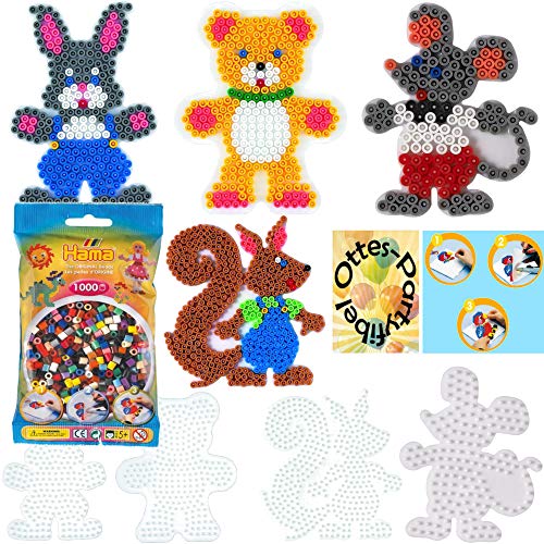 HAMA Bügelperlen-Bastel-Set midi-Stift-Platten-Set midi Eichhörnchen + Bär + Hase + Maus + Bügelperlen #2 von HHO