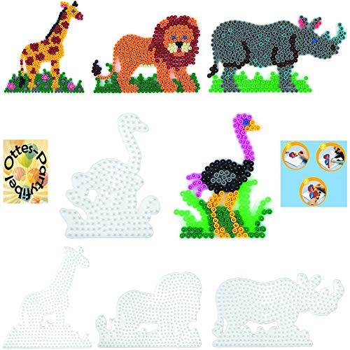 HAMA Bügelperlen-Bastel-Set midi-Stift-Platten-Set midi Giraffe + Nashorn + Strauß + Löwe #9 von HHO