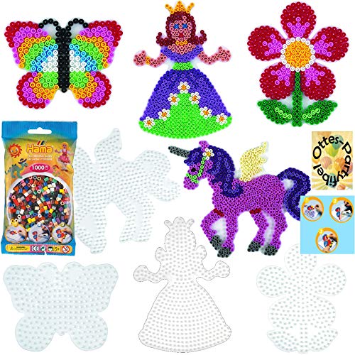 HAMA Bügelperlen-Bastel-Set midi-Stift-Platten-Set midi Märchenwelt Prinzessin + Pegasus + Blume + Schmetterling + Bügelperlen #2 von HHO