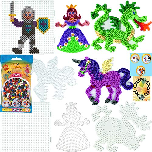 HAMA Bügelperlen-Bastel-Set midi-Stift-Platten-Set midi Märchenwelt Prinzessin + Pegasus + Drache + Multiplatte + Bügelperlen #4 von HHO