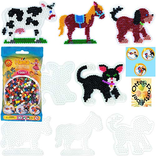 HAMA Bügelperlen-Bastel-Set midi-Stift-Platten-Set midi Pferd + Kuh + Hund + Katze + Bügelperlen #6 von HHO