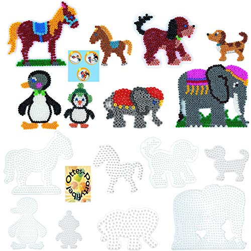 HAMA Bügelperlen-Bastel-Set midi-Stift-Platten-Set midi Pinguin + Hund + Elefant + Pferd und ihre Tierkinder #13 von HHO